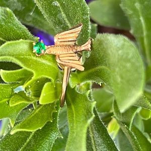 Antique 10k gold birds with vivid green stone Budlong, Doherty and Armstrong